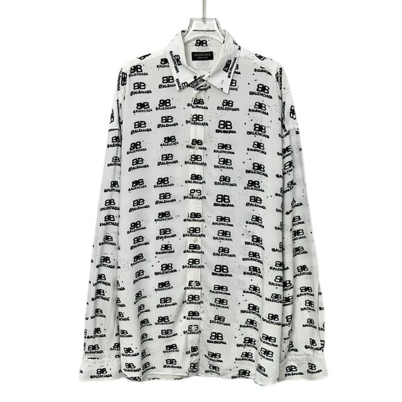 J19512 Balenciaga White logo jacquard full-print lapel single-breasted long-slee - Picture 1 of 8